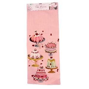 Envogue Embroidered Cake Table Runner Valentine's Day Holiday Cakes Pink 16x80